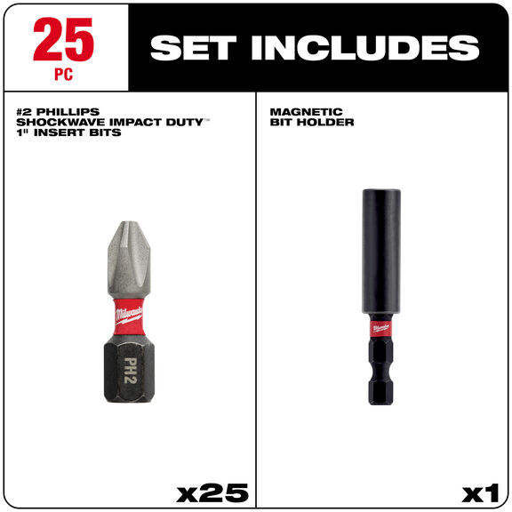 SHOCKWAVE Impact Duty 2.36" Magnetic Bit Tip Holder w/ Phillips #2 Insert Bits image number 0